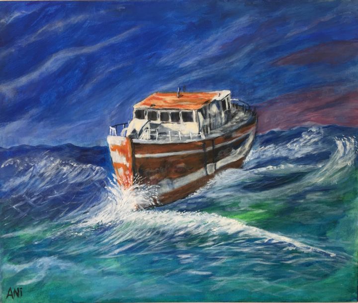 Painting titled "Tempête en mer" by Ani. L, Original Artwork, Acrylic
