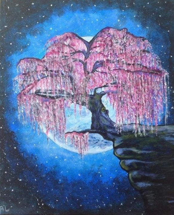 Painting titled "Lune rose" by Ani. L, Original Artwork, Acrylic