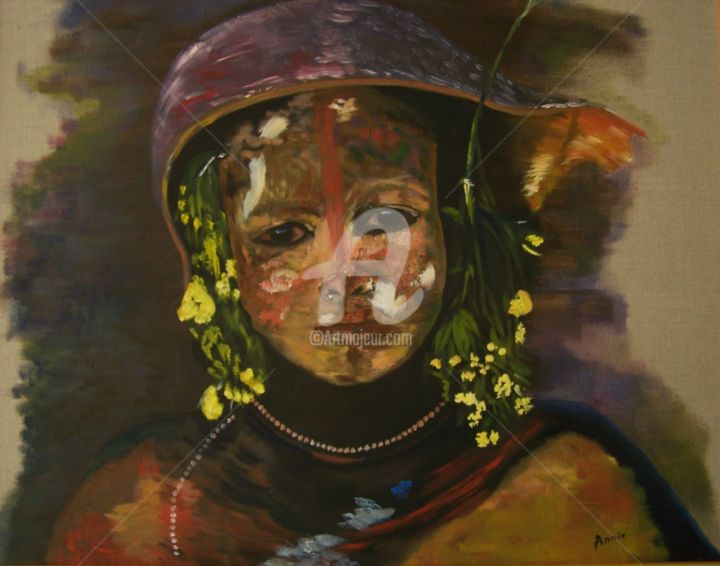 Peinture intitulée "Femme de la tribu d…" par Annie Foix, Œuvre d'art originale, Huile