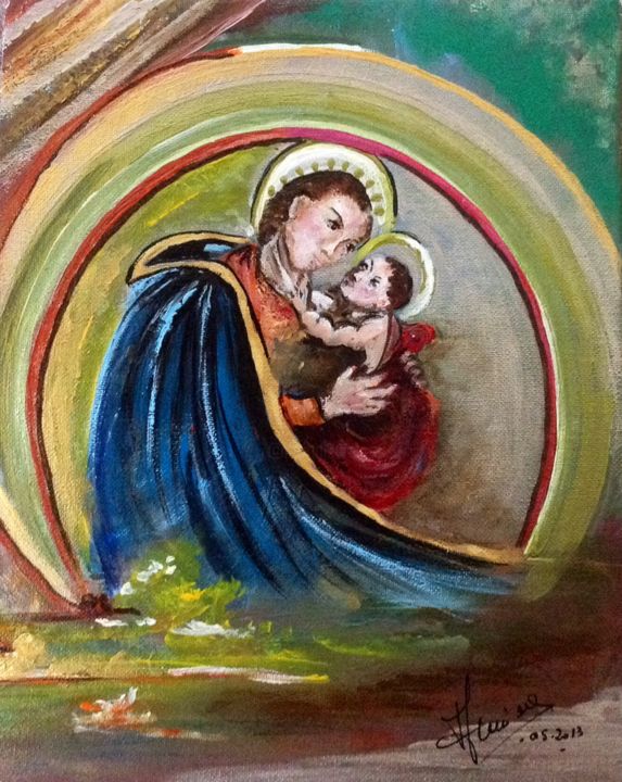 Peinture intitulée "La Vierge et L'Enfa…" par Annie Galipot, Œuvre d'art originale, Acrylique