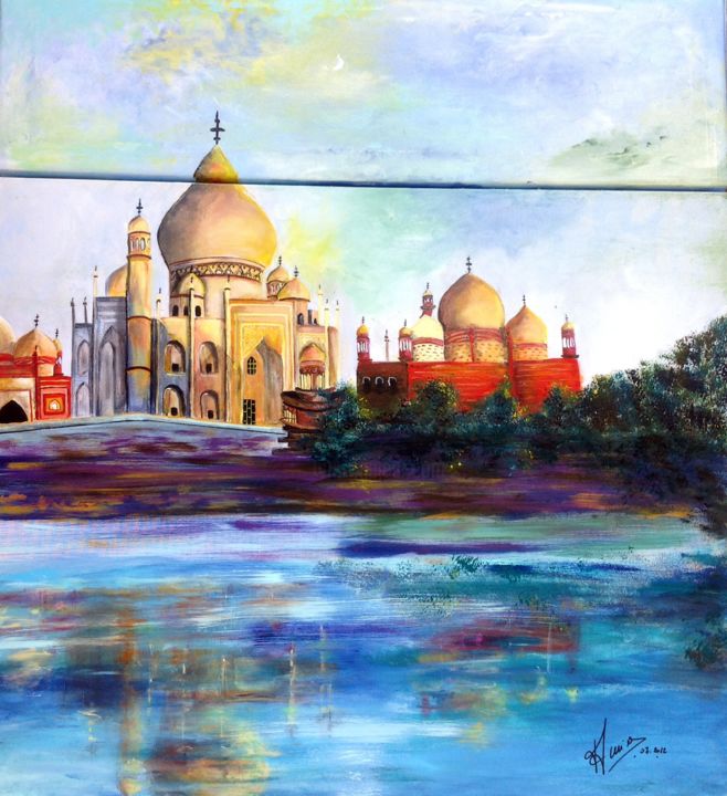 Peinture intitulée "Taj Mahal" par Annie Galipot, Œuvre d'art originale, Acrylique