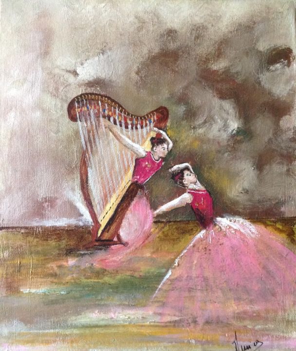 Malarstwo zatytułowany „Harpe dansante” autorstwa Annie Galipot, Oryginalna praca, Akryl