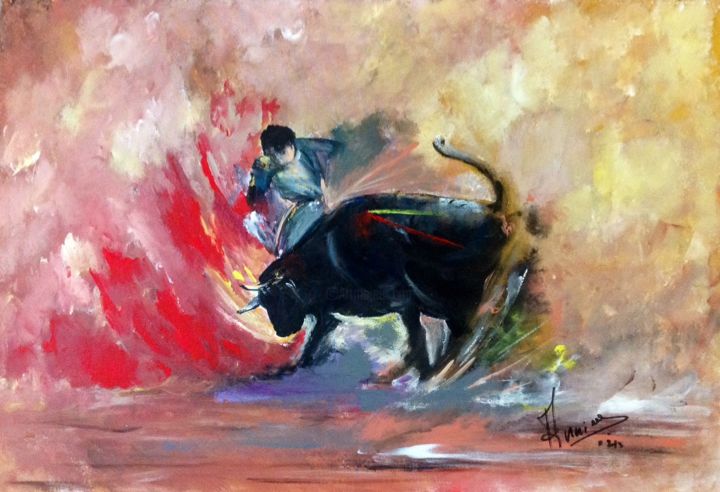 Painting titled "La corrida" by Annie Galipot, Original Artwork, Acrylic