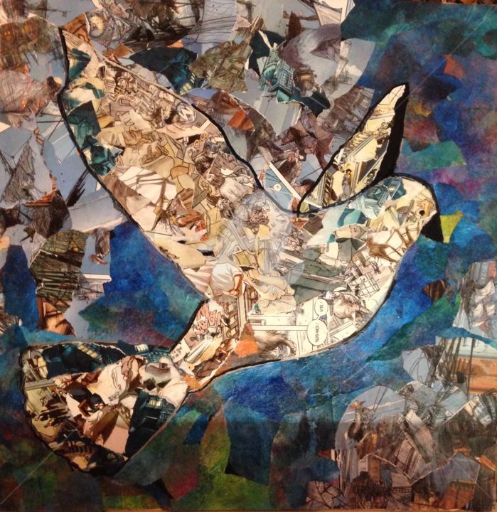 Collages titulada "Douce colombe" por Annie Predal, Obra de arte original