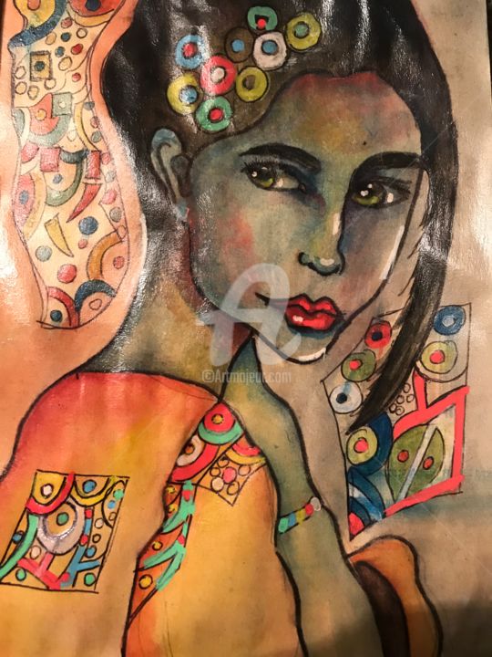 Painting titled "Louna" by Annie Predal, Original Artwork, Watercolor
