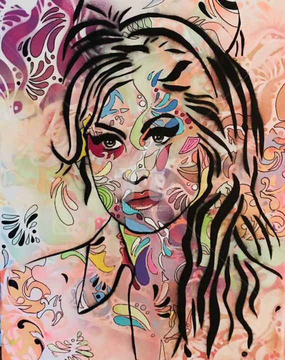 Painting titled "Amy" by Annie Predal, Original Artwork, Spray paint