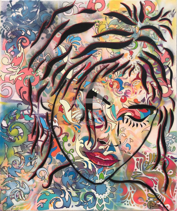 Pittura intitolato "pensive.jpg" da Annie Predal, Opera d'arte originale, Spray