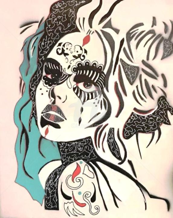 Painting titled "L'Eveil des sens" by Annie Predal, Original Artwork, Spray paint