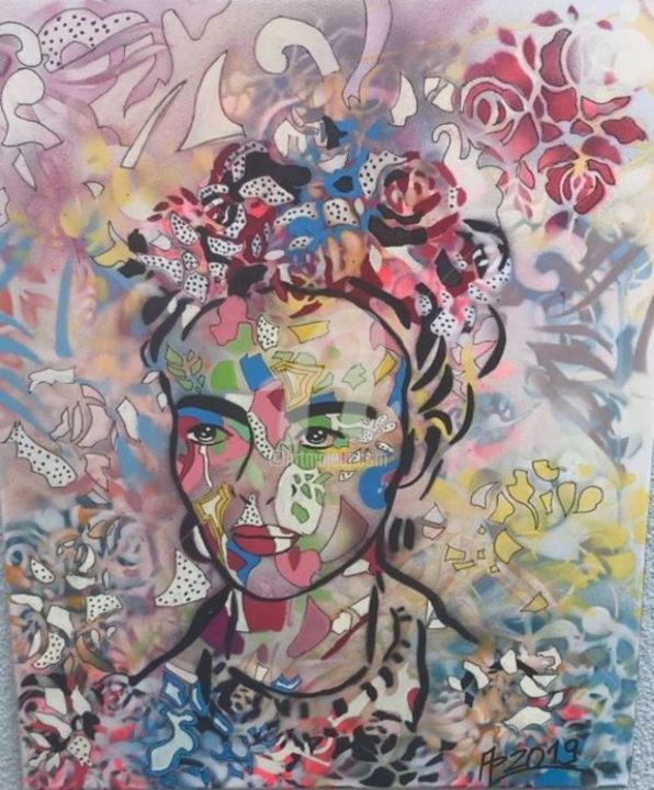 Painting titled "Frida une femme d'e…" by Annie Predal, Original Artwork, Spray paint
