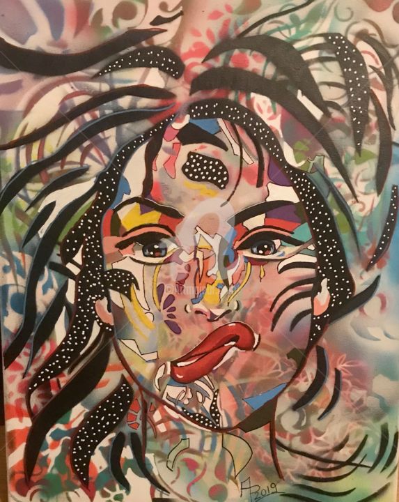 Painting titled "Belle et rebelle -…" by Annie Predal, Original Artwork, Spray paint