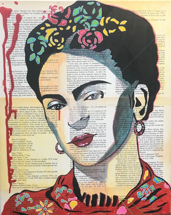 Painting titled "Frida un combat pou…" by Annie Predal, Original Artwork, Ink