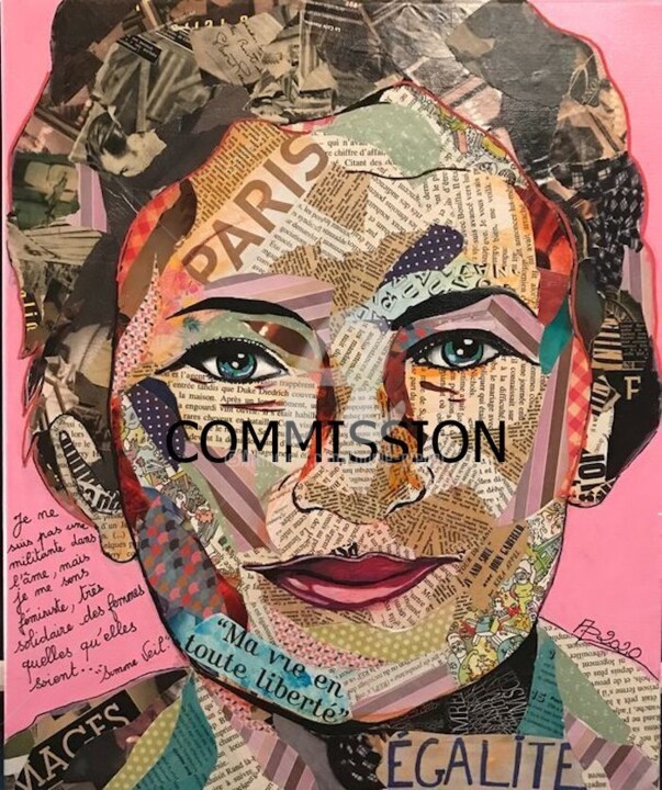 Collagen mit dem Titel "Simone Veil « une v…" von Annie Predal, Original-Kunstwerk, Collagen