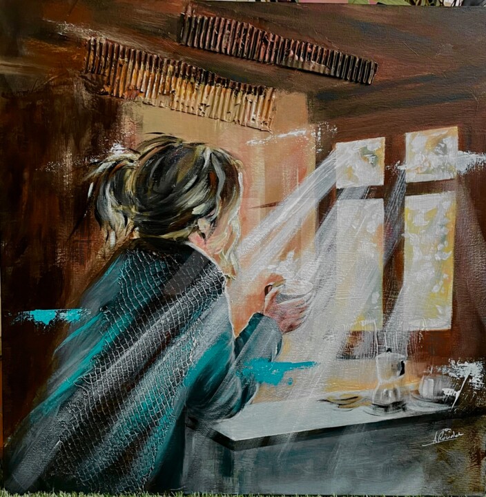 Pintura titulada "Le café du matin" por Annie Roudet, Obra de arte original, Acrílico