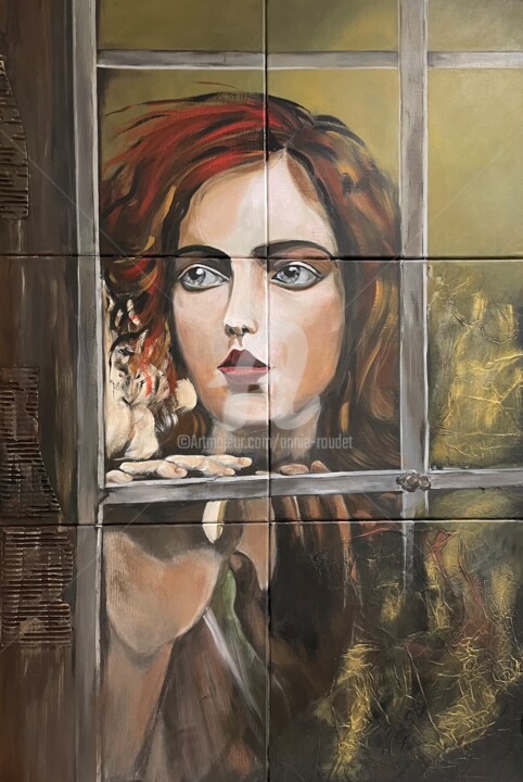 Pittura intitolato "A la fenêtre" da Annie Roudet, Opera d'arte originale, Acrilico