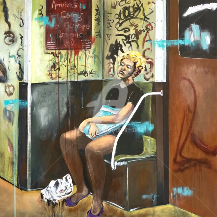 Картина под названием "Dernier métro" - Annie Roudet, Подлинное произведение искусства, Акрил