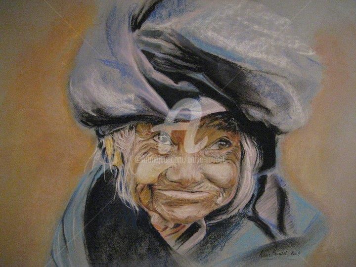 Dibujo titulada ""Portrait vieille f…" por Annie Roudet, Obra de arte original, Pastel Montado en Cartulina