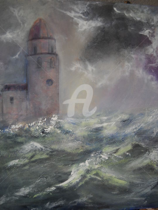 Painting titled "TEMPETE A COLLIOURE" by Annie Ruinaut, Original Artwork