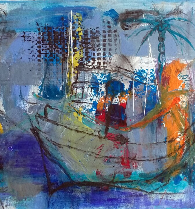 Peinture intitulée "petite marine n°1" par Annie Tcham, Œuvre d'art originale, Acrylique