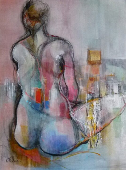 Peinture intitulée "Femme de dos" par Annie Tcham, Œuvre d'art originale, Acrylique