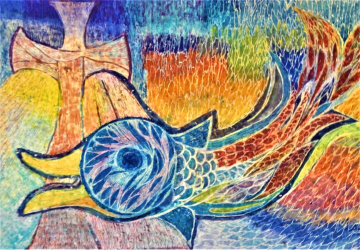 Drawing titled "Le poisson" by Annie Vandemalle, Original Artwork, Pastel