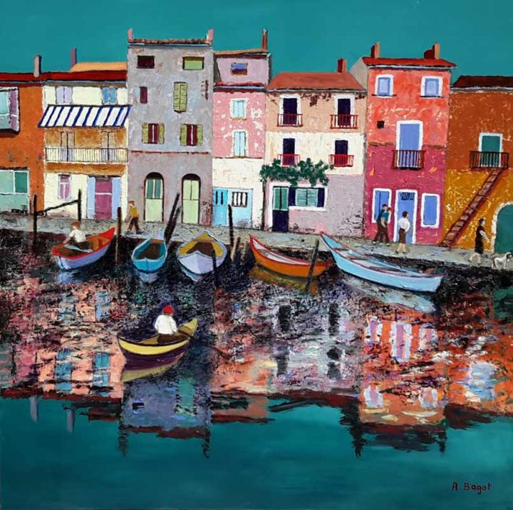 Painting titled "port-du-midi" by Annie Bagot, Original Artwork, Oil