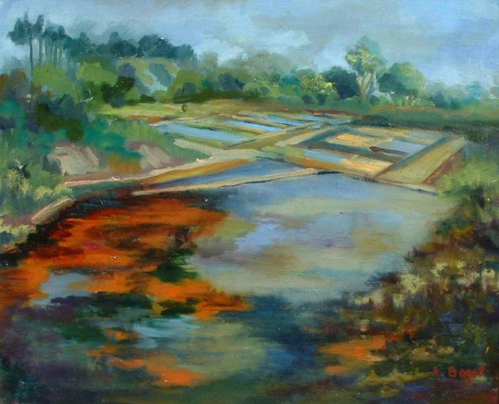 Schilderij getiteld "marais salants" door Annie Bagot, Origineel Kunstwerk, Olie