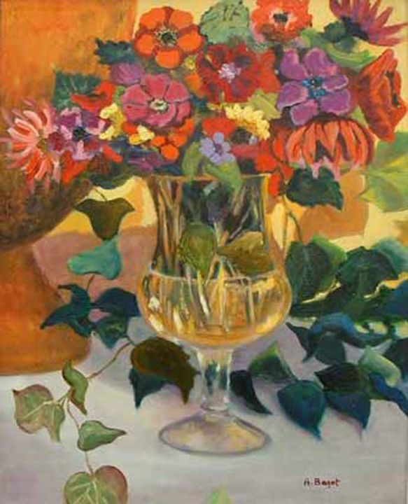 Peinture intitulée "N.M. aux anemones" par Annie Bagot, Œuvre d'art originale, Huile