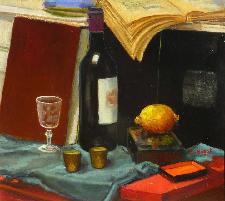 Painting titled "N.M. table rouge" by Annie Bagot, Original Artwork, Oil