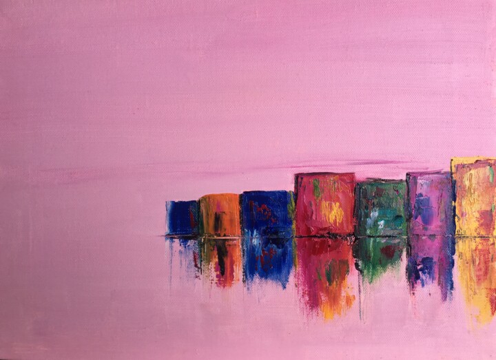 Peinture intitulée "Horizon rose" par Annie Bibaut, Œuvre d'art originale, Huile