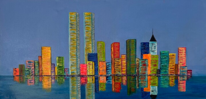 Peinture intitulée "Skyline" par Annie Bibaut, Œuvre d'art originale, Acrylique Monté sur artwork_cat.