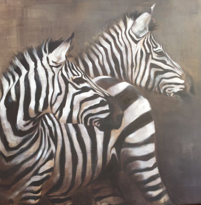 Peinture intitulée "Zèbres" par Annie Lanoy, Œuvre d'art originale,