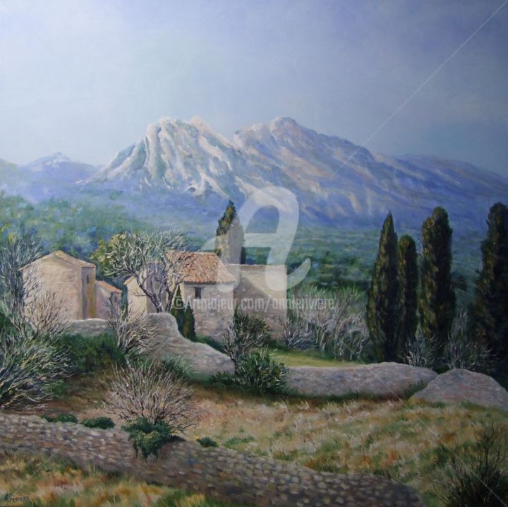 Painting titled "Eygalières en decem…" by Annie Rivière, Original Artwork, Oil