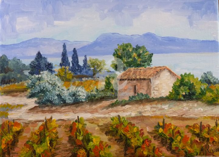 Painting titled "Vignes rousses à Pe…" by Annie Rivière, Original Artwork, Oil
