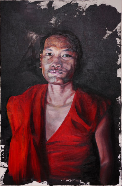 Painting titled "Monk at Angkor Wat" by Annies131419, Original Artwork, Acrylic