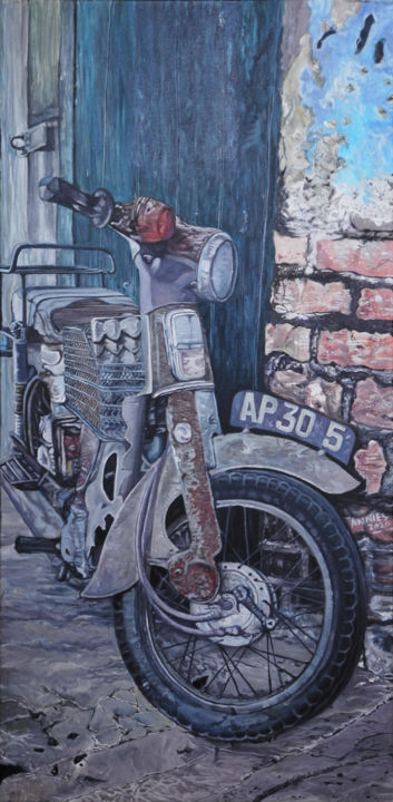 Malerei mit dem Titel "Vintage bike" von Annies131419, Original-Kunstwerk, Acryl