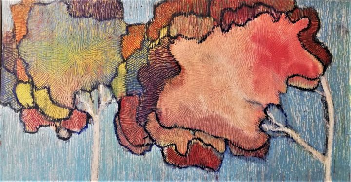 Drawing titled "Floraison" by Annie Vandemalle, Original Art, Pastel