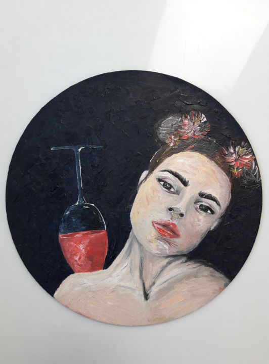 Malerei mit dem Titel "Wine on shoulder" von Anni Rodriguez, Original-Kunstwerk, Öl