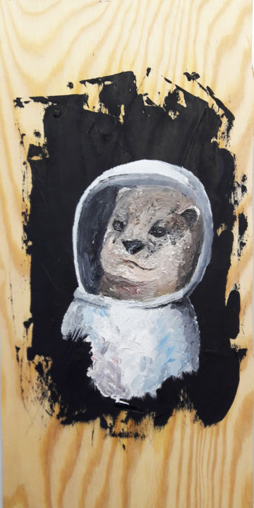 Malerei mit dem Titel "Spaceotter" von Anni Rodriguez, Original-Kunstwerk, Öl