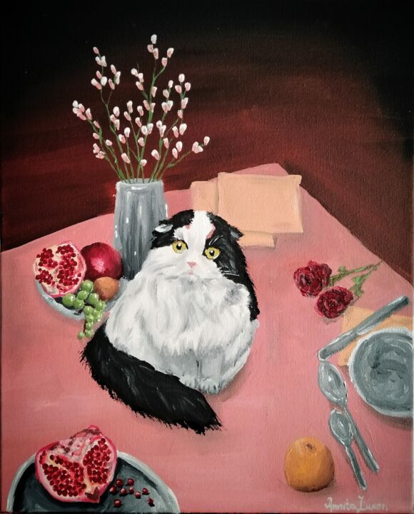 Painting titled "Cat Study" by Annita Luxon, Original Artwork, Oil
