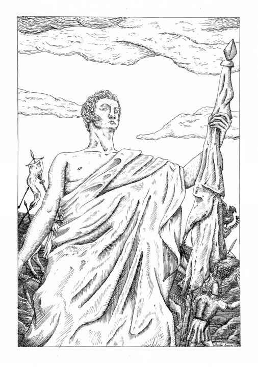 Σχέδιο με τίτλο "The Roman" από Annita Luxon, Αυθεντικά έργα τέχνης, Μελάνι
