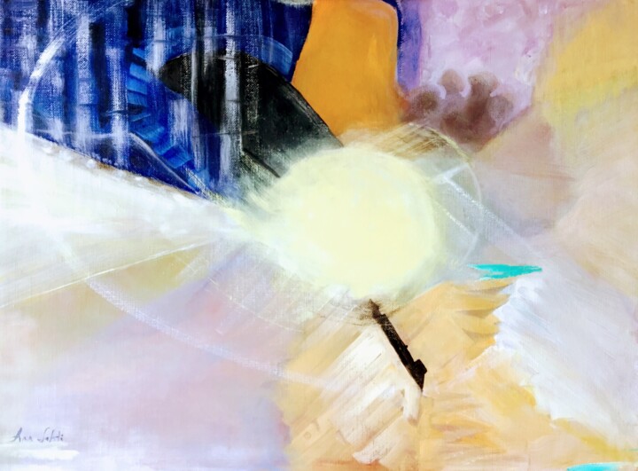 Peinture intitulée "Le Luminaire Azur" par Ann Lahti, Œuvre d'art originale, Huile