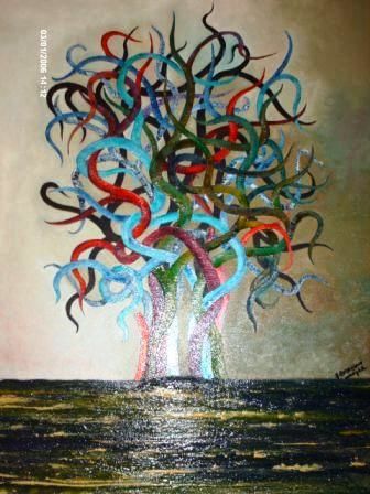 Peinture intitulée "l arbre enchante" par Abdelali Announi, Œuvre d'art originale