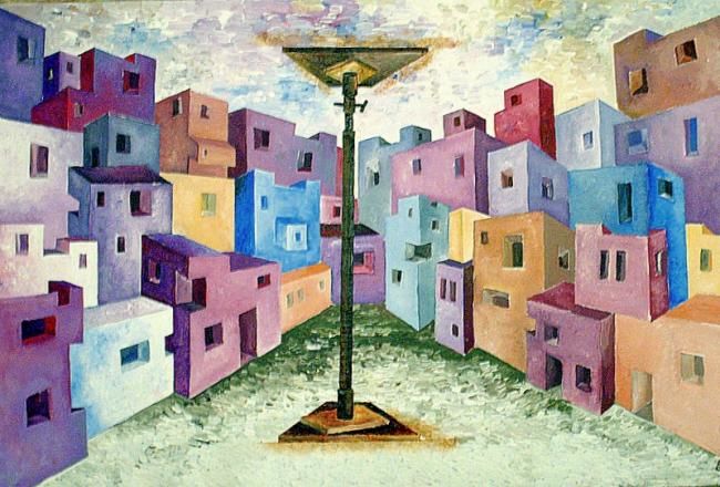 Peinture intitulée "my city" par Abdelali Announi, Œuvre d'art originale