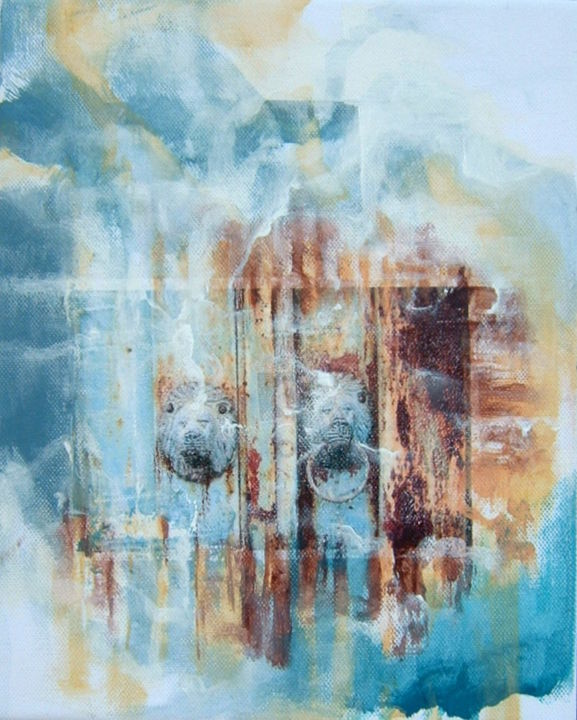 Painting titled "Blue gate" by Ann-Pia Azizuddin, Original Artwork