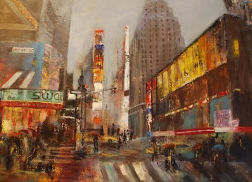 Peinture intitulée "Rain on NY City" par Françoise Cariou, Œuvre d'art originale