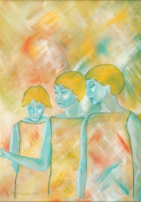 「TRE RAGAZZE」というタイトルの絵画 Annuccia Ghisiによって, オリジナルのアートワーク