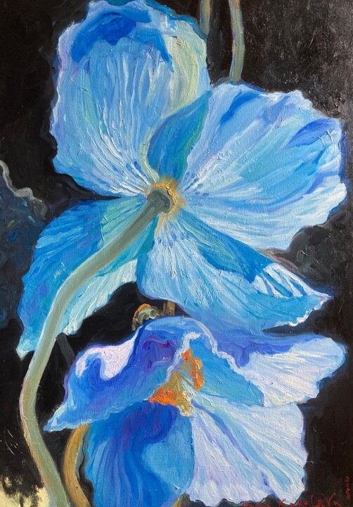 Painting titled "Blue transparency" by Hanna Karaleva, Original Artwork, Oil