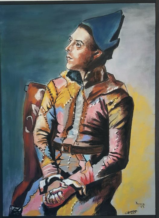 Painting titled "Arlequin Picasso" by Anny Dournon, Original Artwork, Pastel