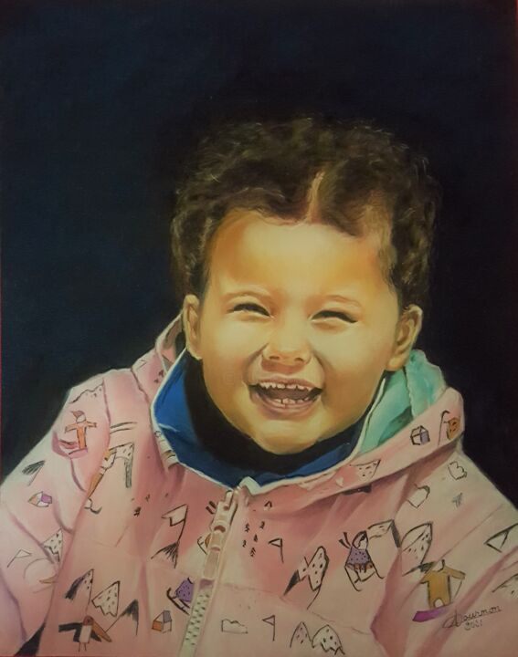 Peinture intitulée "Rire d'enfant" par Anny Dournon, Œuvre d'art originale, Pastel