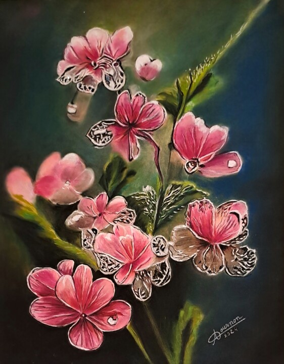 Pintura titulada "gouttes de rosée" por Anny Dournon, Obra de arte original, Pastel